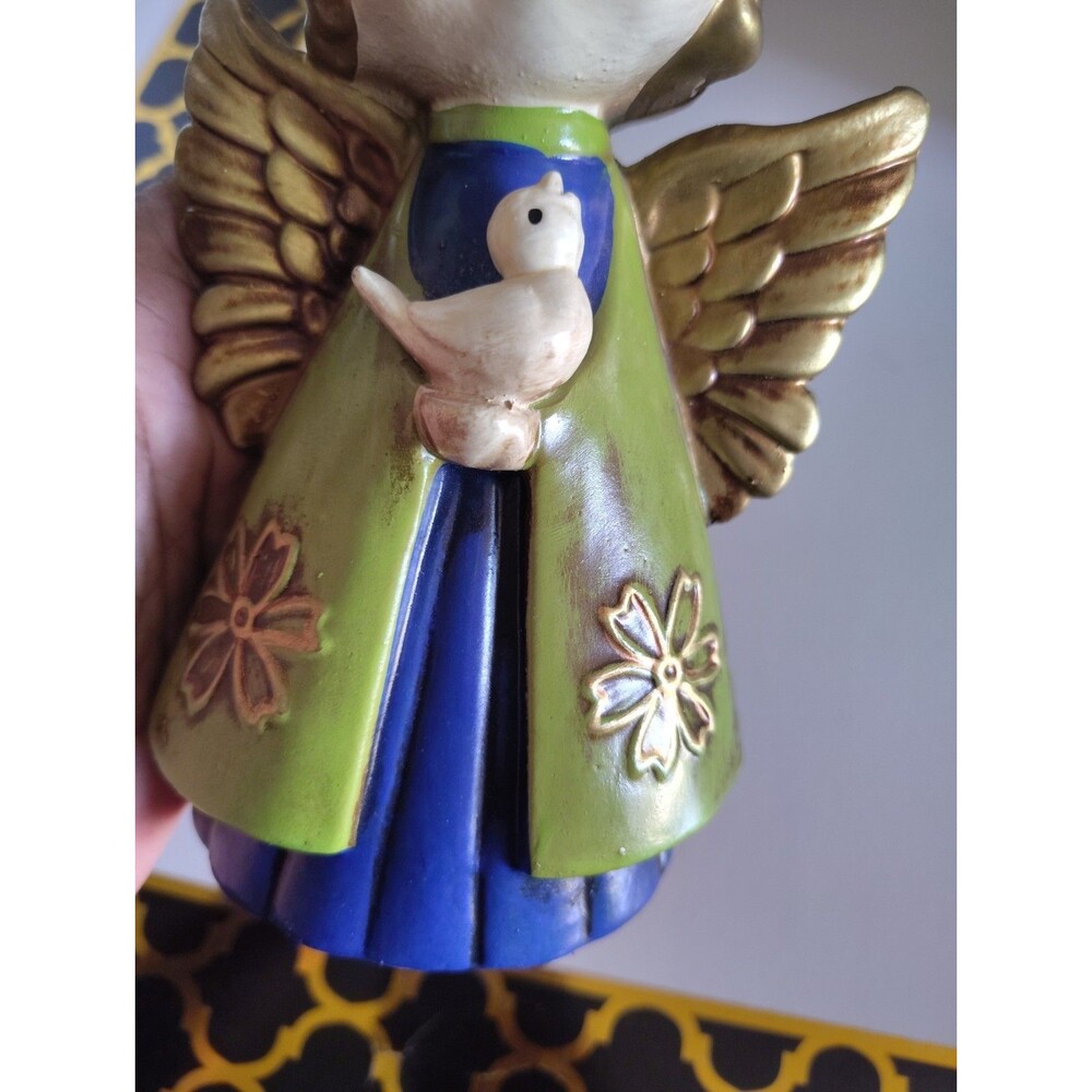 VTG HOLT HOWARD Chalkware Christmas Angel Green Blue Holding Bird Wings Japan 55 - Picture 12 of 14